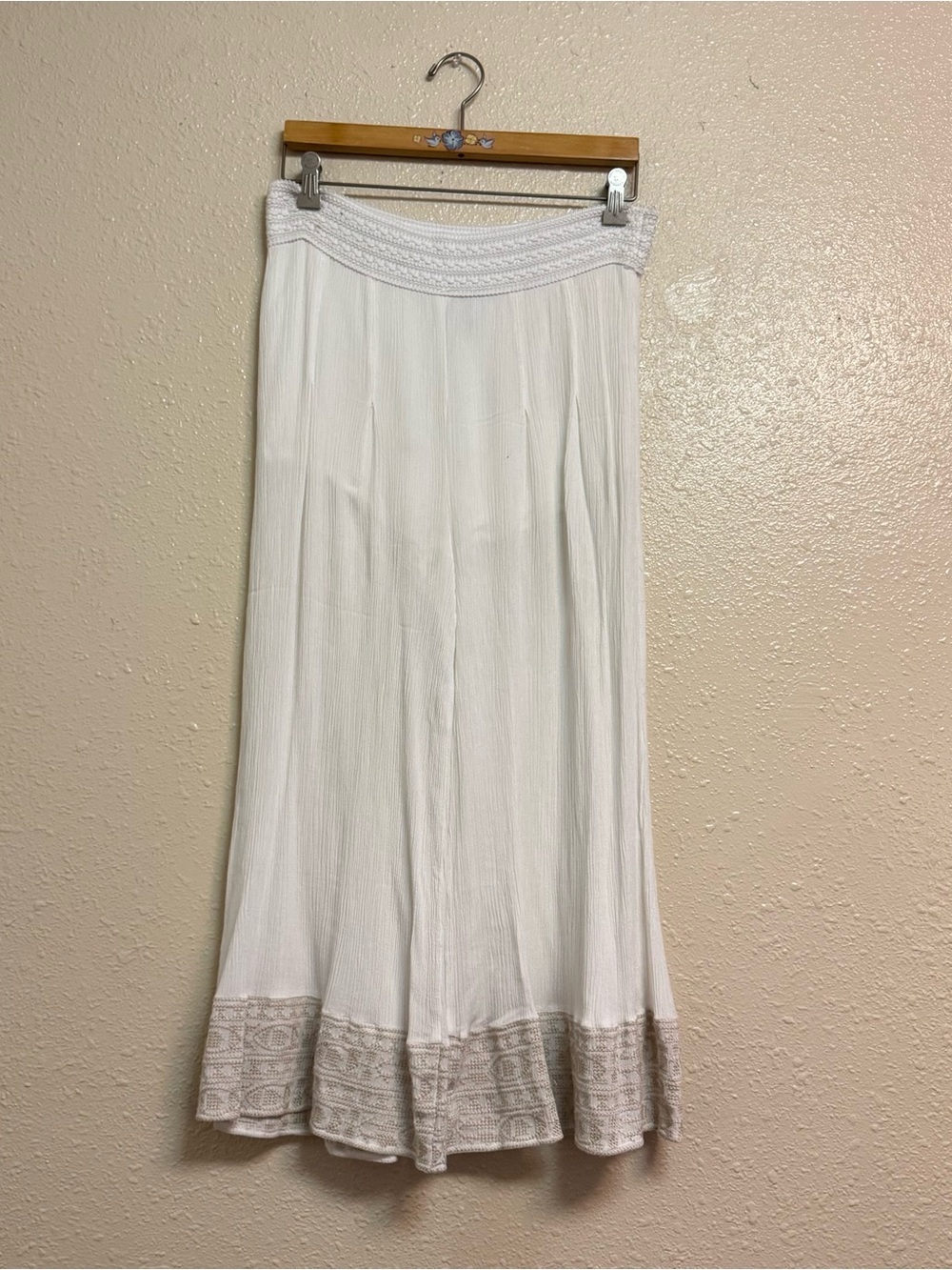 Monoreno White Wide Leg Crinkle Gauze Palazzo Pants